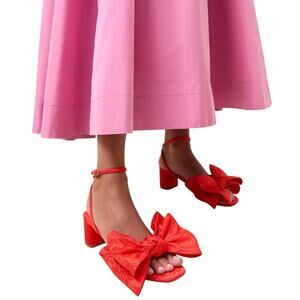 Loeffler Randall Carmen Satin Bow Sandals Block Heel Ankle Party Statement 9.5B